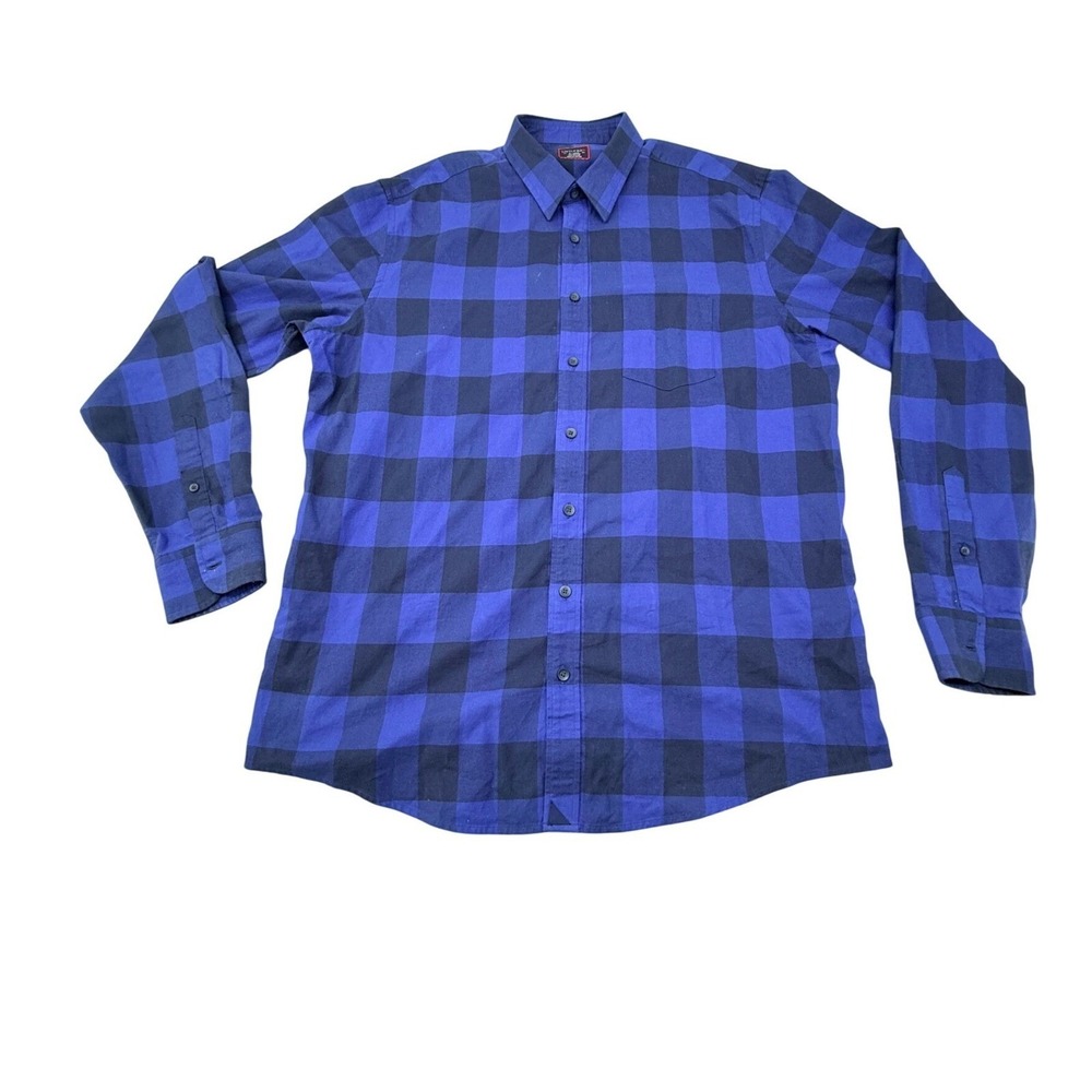 UNTUCKit Mens XL Tall Regular Blue Buffalo Plaid Cotton Button Down Shirt